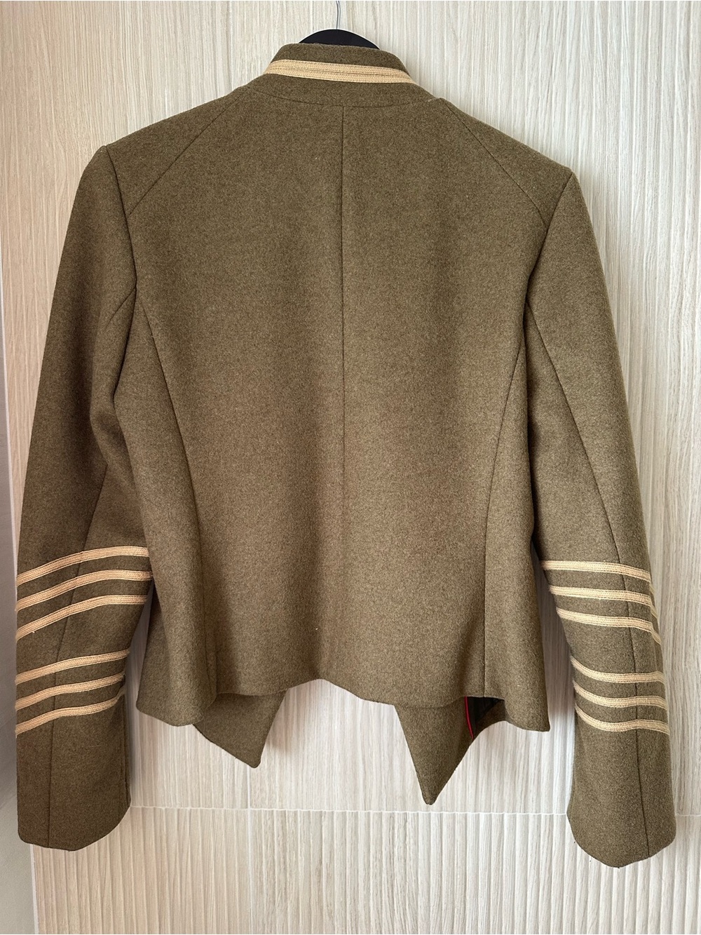 Marc Jacobs Olive Green Military-Style Wool Jacket with Cream Trim Size 10 - Picture 2 of 7